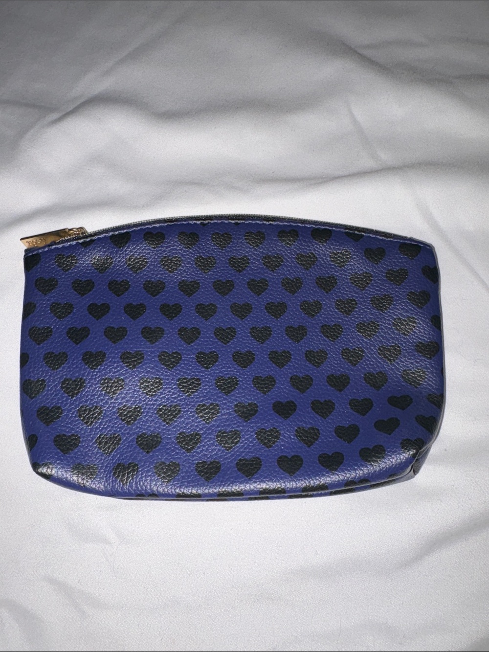 ipsy Blue Cosmetic Pouch with Black Heart Print
